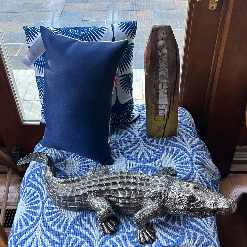 Nautical Blue & Gray Striped Outdoor Indoor Lumbar Pillow New With Tags